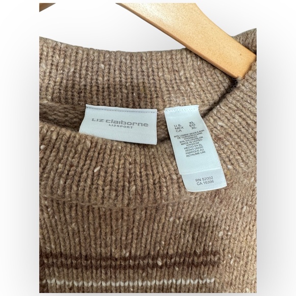 NWT Lizsport by Liz Claiborne Hand-Embroidered Lambswool Sweater – Tan, Size XL - Picture 5 of 7